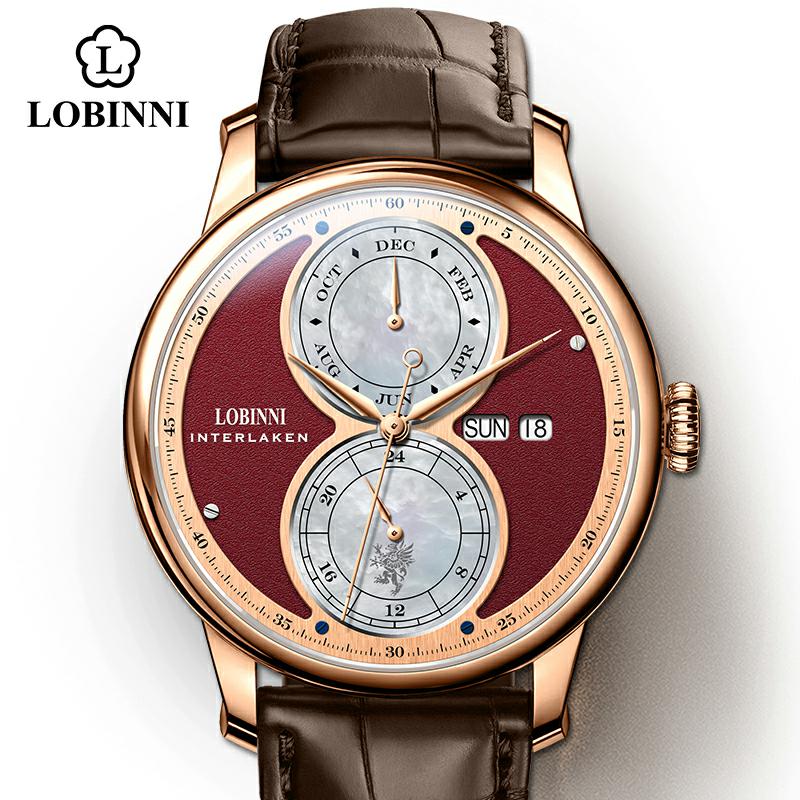 Guilloché Dial Watch - Montre mécanique automatique LOBINNI pour hommes,
